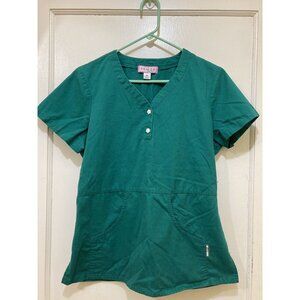 koi by Kathy Peterson Scrub Top‎ M Green Short Sleeves Harlow Body Nurse Medical